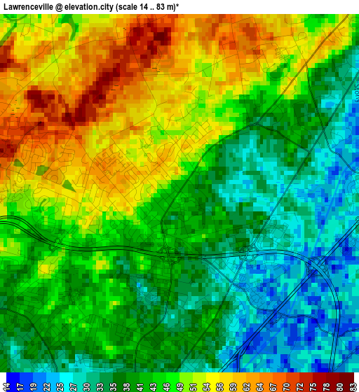 Lawrenceville elevation map