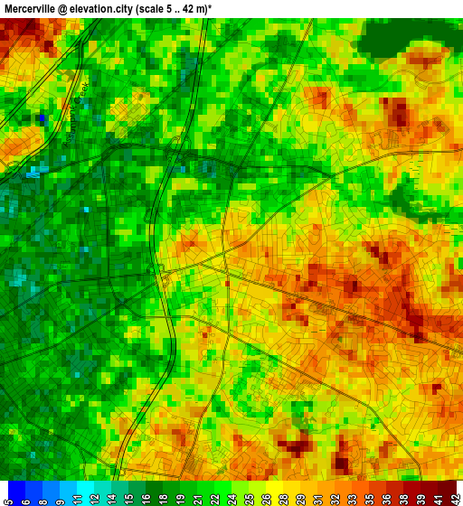 Mercerville elevation map