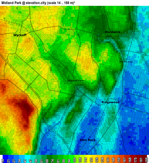 Midland Park elevation map