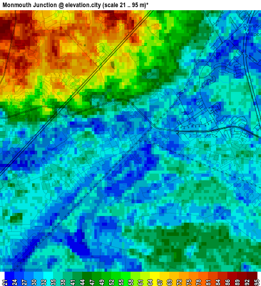 Monmouth Junction elevation map