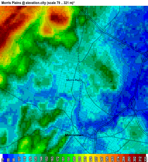 Morris Plains elevation map