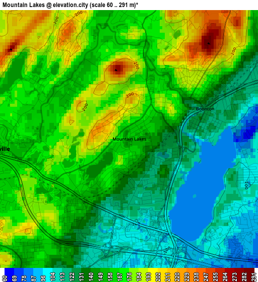 Mountain Lakes elevation map