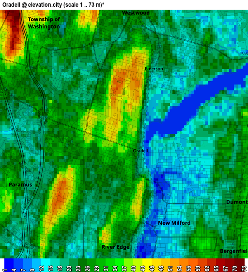 Oradell elevation map