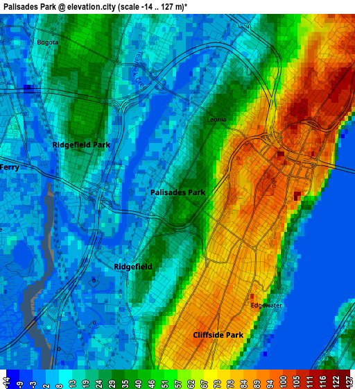 Palisades Park elevation map