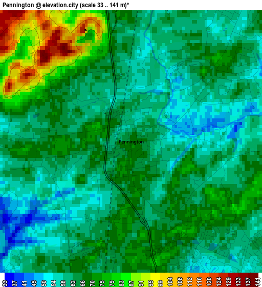 Pennington elevation map