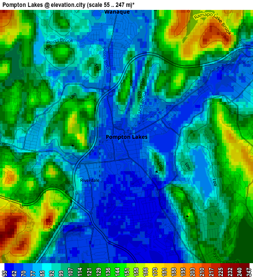 Pompton Lakes elevation map