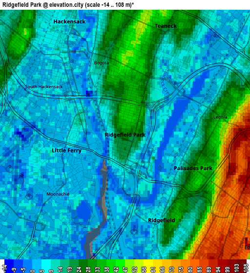 Ridgefield Park elevation map