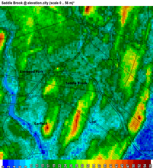 Saddle Brook elevation map