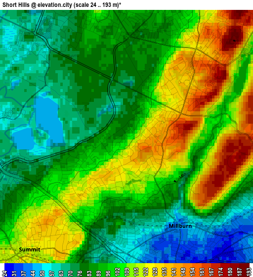 Short Hills elevation map