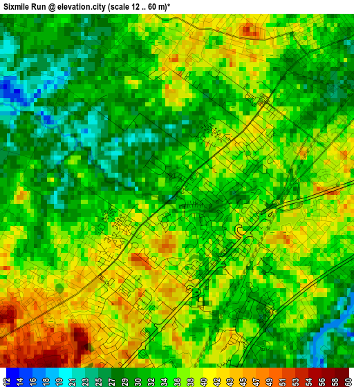 Sixmile Run elevation map