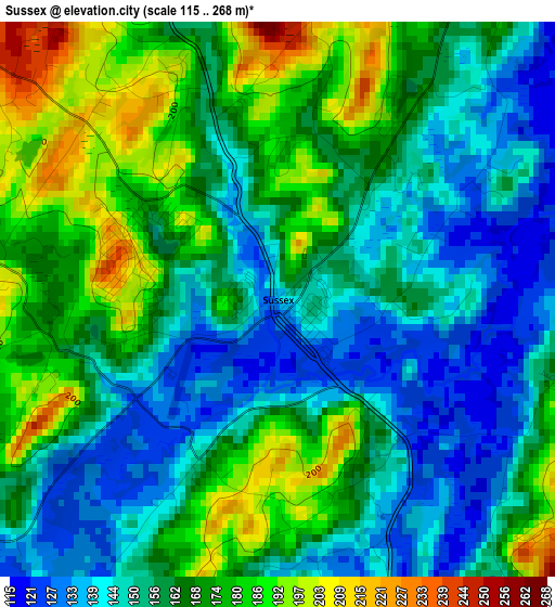 Sussex elevation map