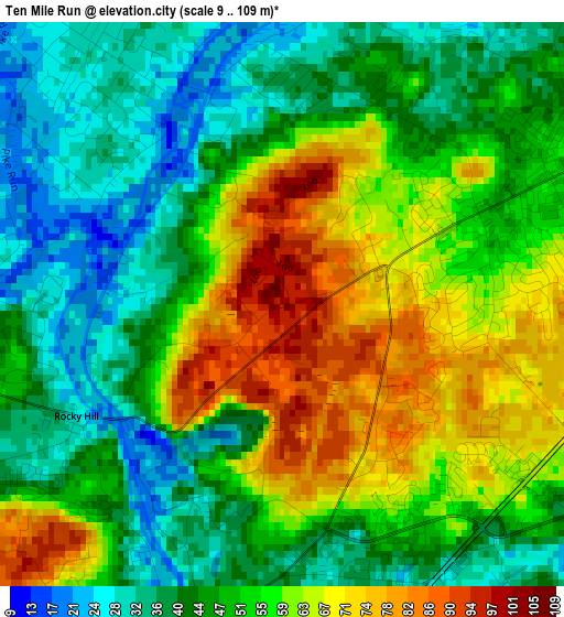 Ten Mile Run elevation map