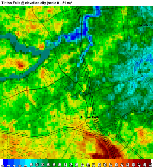 Tinton Falls elevation map