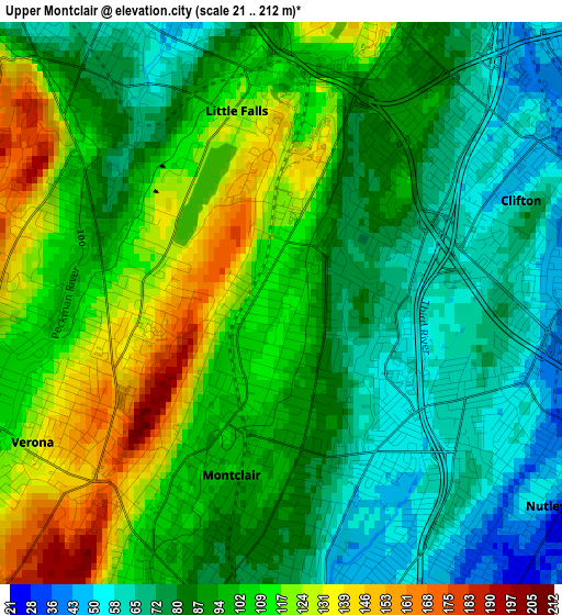 Upper Montclair elevation map