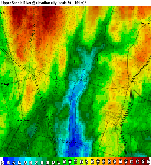 Upper Saddle River elevation map