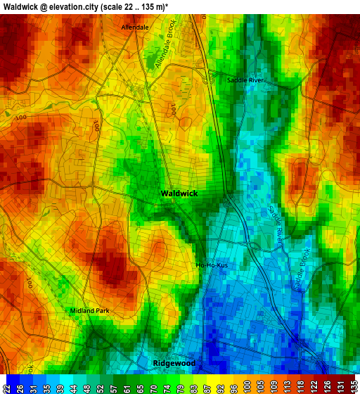 Waldwick elevation map