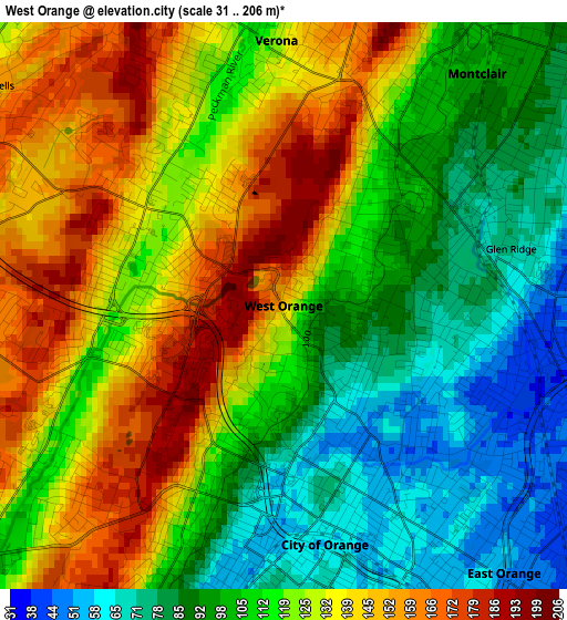 West Orange elevation map