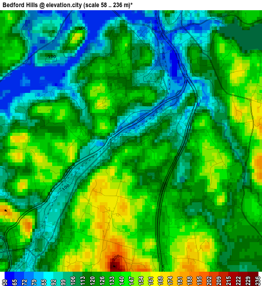 Bedford Hills elevation map