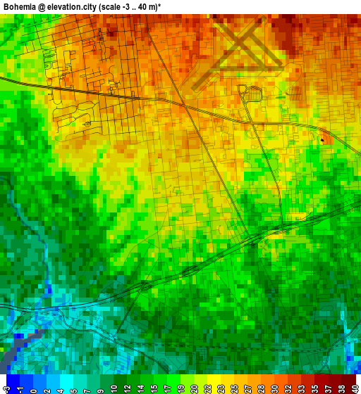 Bohemia elevation map