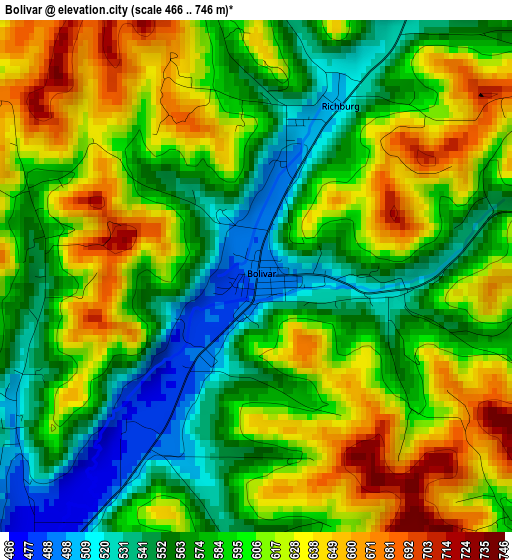 Bolivar elevation map