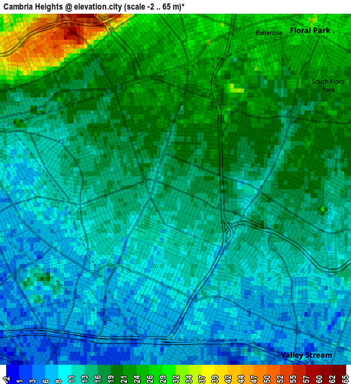 Cambria Heights elevation map