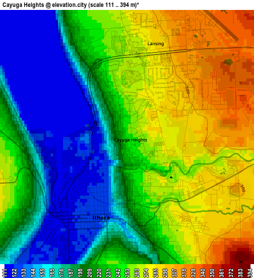 Cayuga Heights elevation map