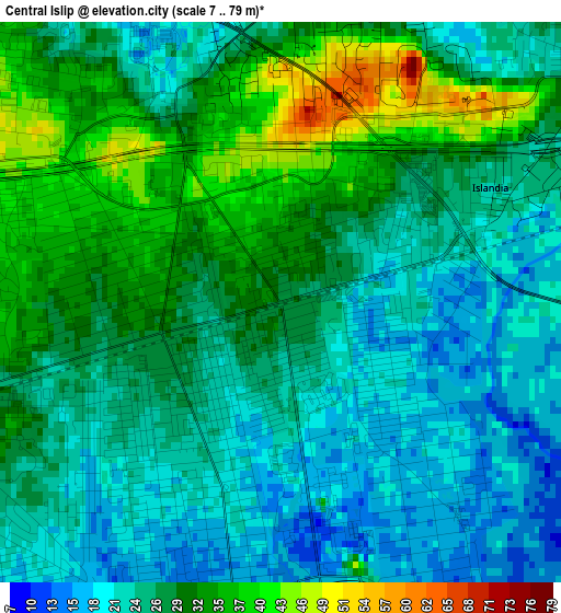 Central Islip elevation map