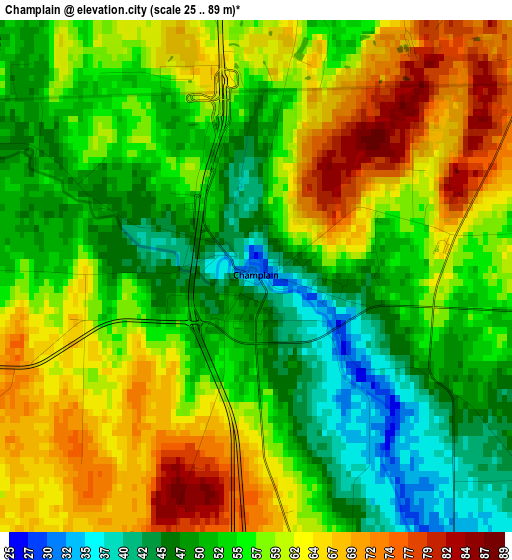 Champlain elevation map