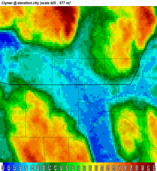 Clymer elevation map