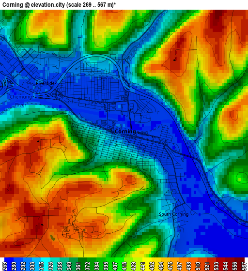 Corning elevation map