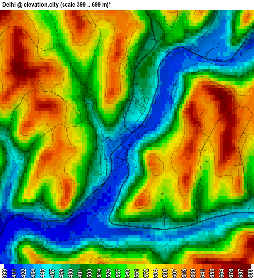 Delhi elevation map