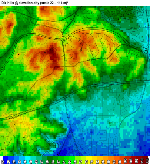 Dix Hills elevation map