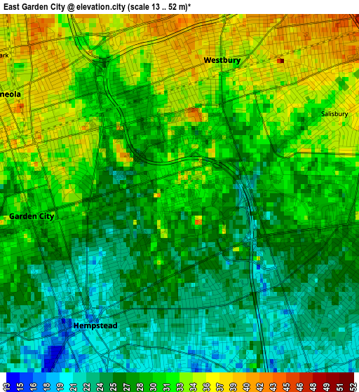 East Garden City elevation map