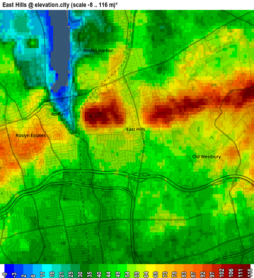 East Hills elevation map