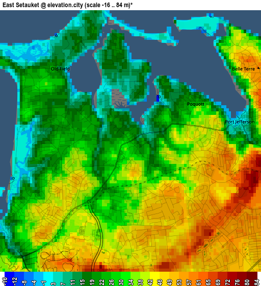 East Setauket elevation map