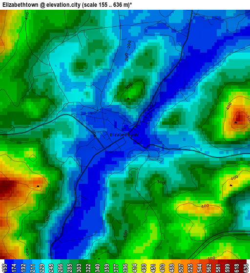 Elizabethtown elevation map