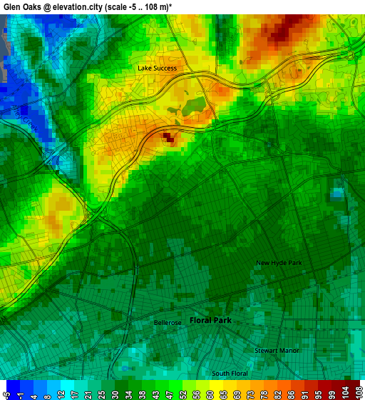 Glen Oaks elevation map