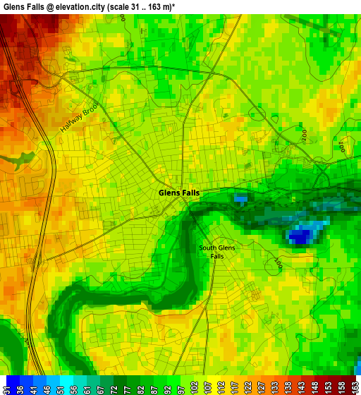 Glens Falls elevation map