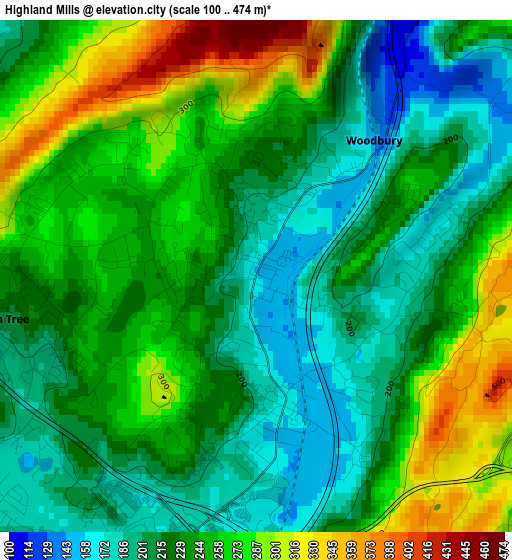 Highland Mills elevation map