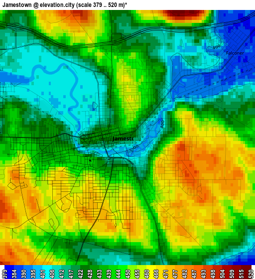 Jamestown elevation map