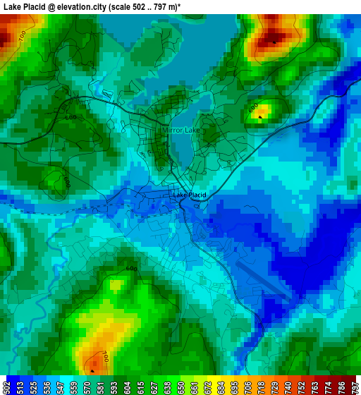 Lake Placid elevation map