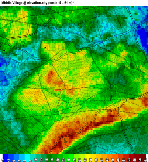 Middle Village elevation map