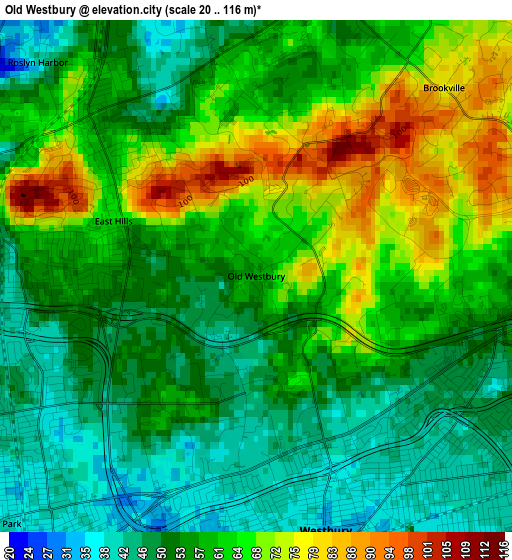 Old Westbury elevation map