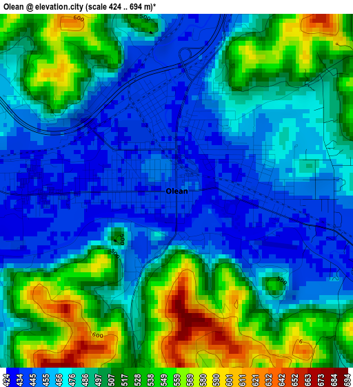 Olean elevation map