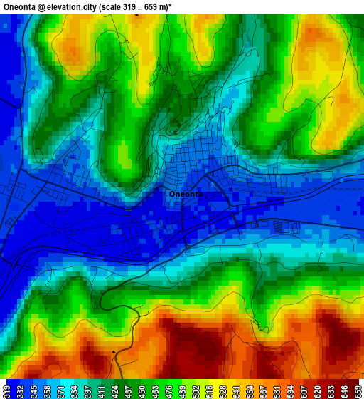 Oneonta elevation map