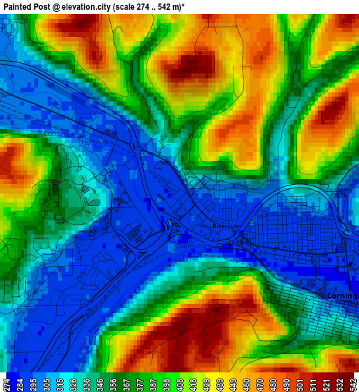 Painted Post elevation map