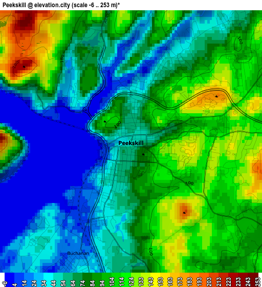 Peekskill elevation map