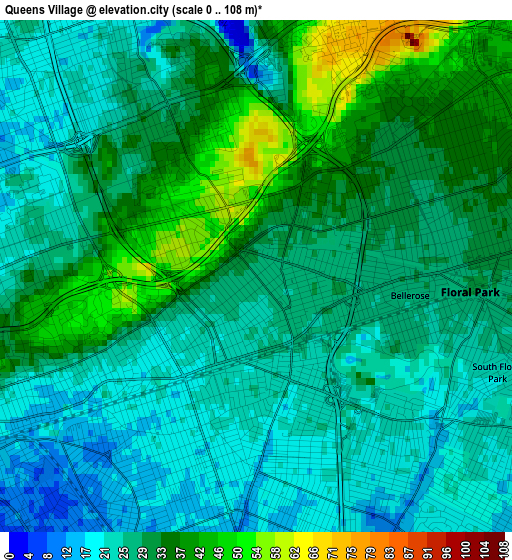 Queens Village elevation map