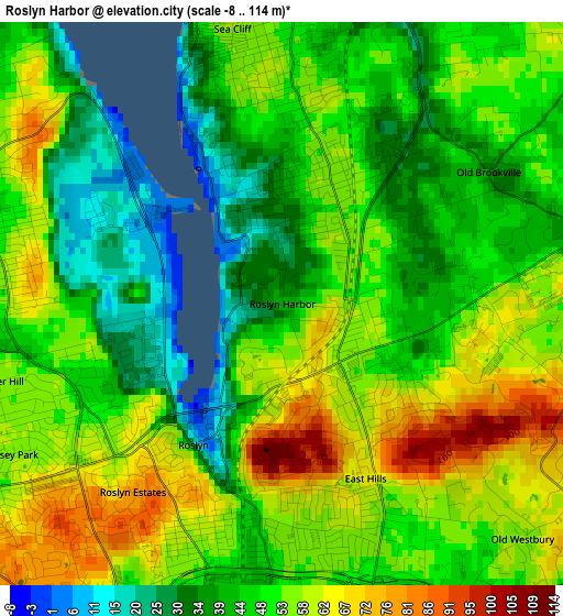 Roslyn Harbor elevation map