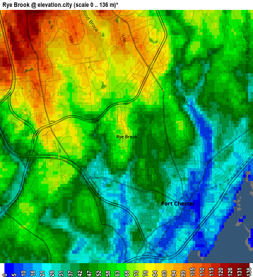 Rye Brook elevation map